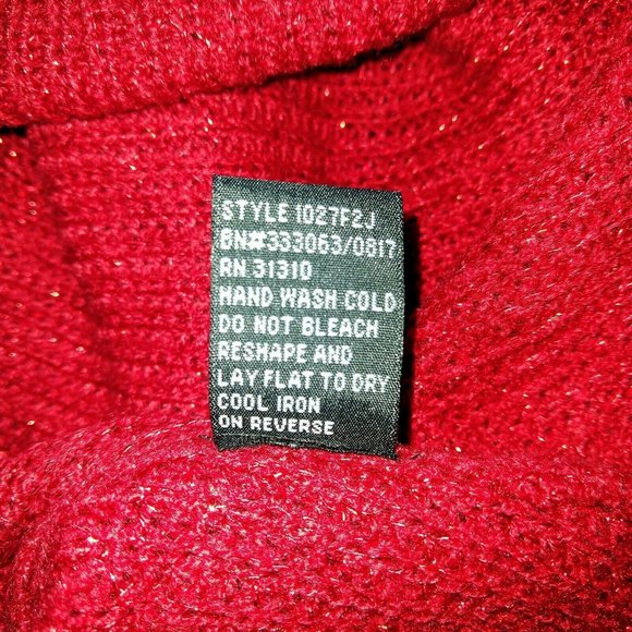 BCX Womens Sweater Size XS Red Metallic Lurex Cowl Neck Curved Hem Pullo… - Picture 6 of 7